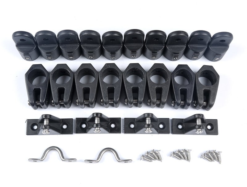 MxEol Boat Top Fittings Hardware Combo Black Nylon Bimini Caps Jaw Slides Deck Hinges Pad Eye w/Screws 22 PCS (Black, 7/8 inch) - Image 5